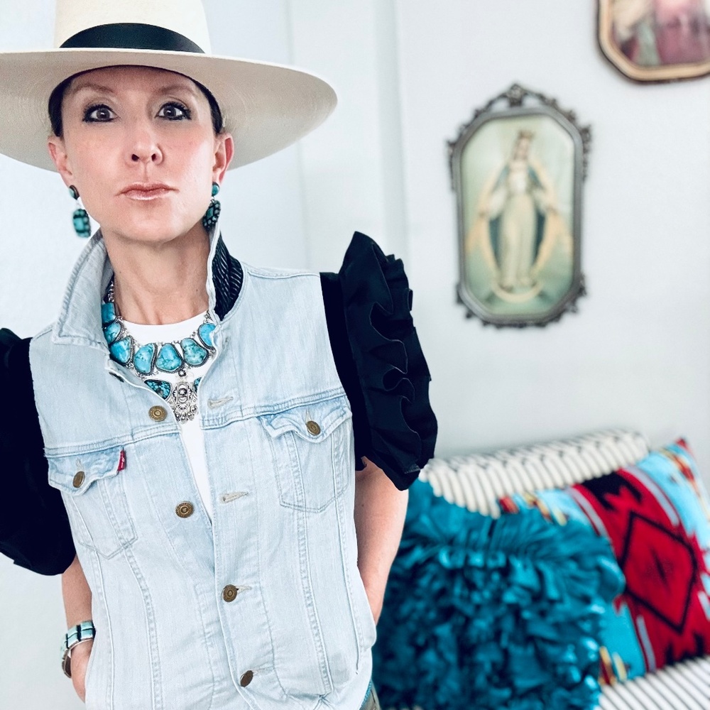 Levi's Denim Jacket Upcycled with Ruffles - Blue/Black